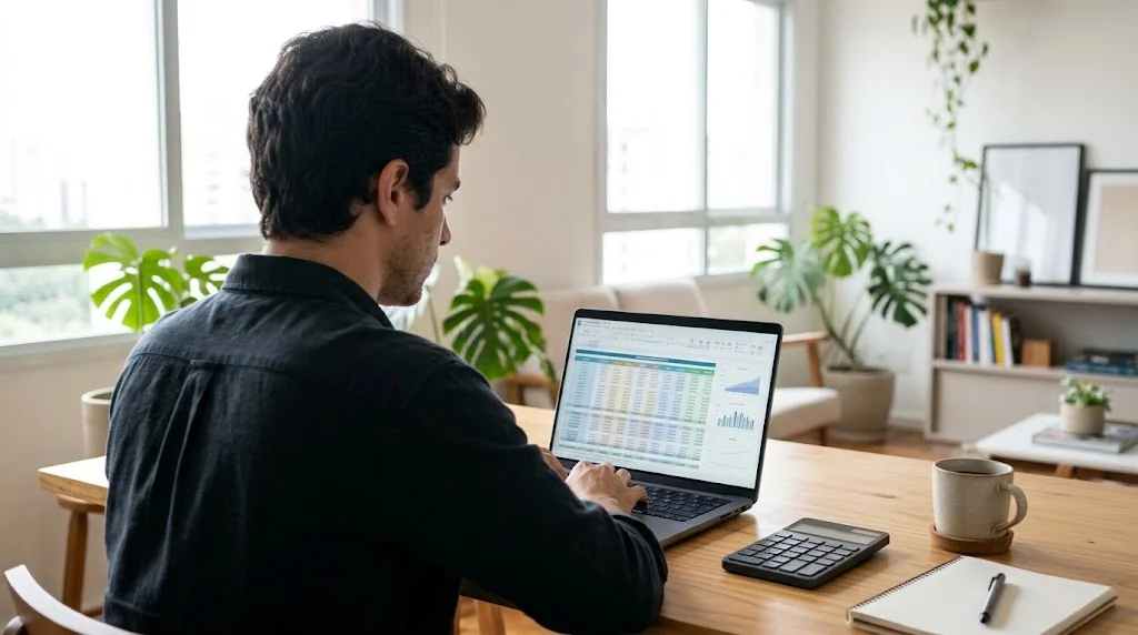 Análise comparativa de planilha de amortização financeira no computador